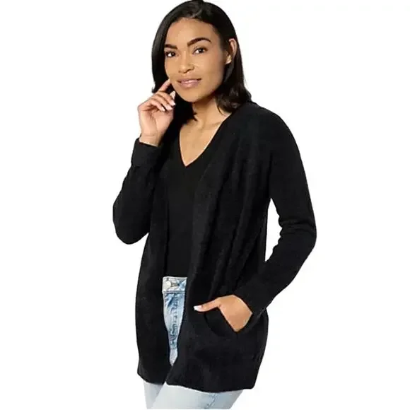 Barefoot Dreams CozyChic Lite Ribbed Cuff Coastline Cardigan BLACK NWT SIZE S - Picture 1 of 6